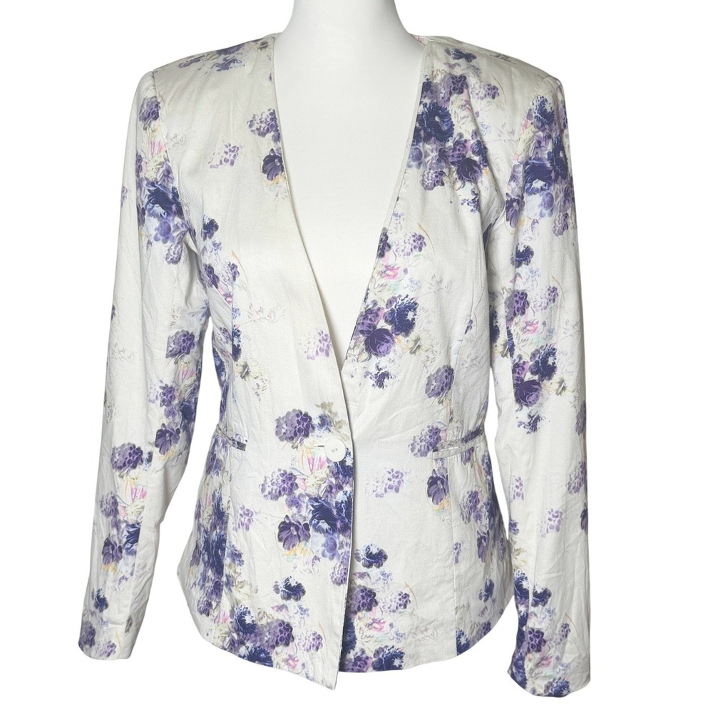 White Blazer Women 38 S/M Purple Floral Romantic Academia Garden Floral READ